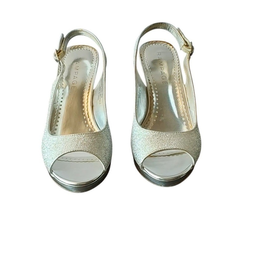 Rampage Flanders Slingback Heels Womens 9M Silver Glitter Peep Toe Platform Pump